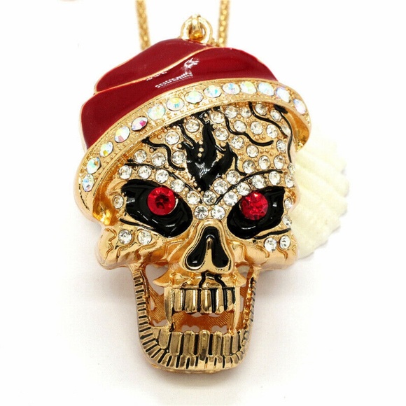 Lirrio's Closet Jewelry - Statement Red Skull Cap Pirate Pendant Brooch NWT-